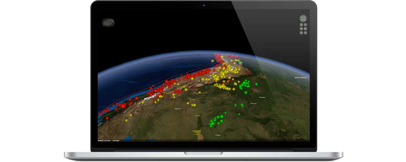 Layered Earth Physical Geography higher education software showing historic earthquake activity